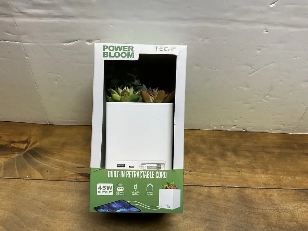 Tech2 Power Bloom Charging Decorative Plant with Built-in retractable USB-A & C2